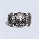 Anello con sigillo aperto in argento da uomo con leone