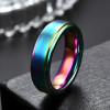 Bague tungstène brossée personnalisable arc en ciel