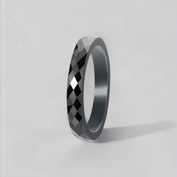 Personalisierter Damenring, facettierter schwarzer Keramikring