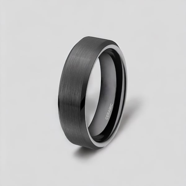 Bague ceramique noire matte brossee anneau personnalisable homme femme