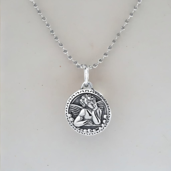 Colgante de plata para hombre y mujer, placa medallón del ángel de la guarda