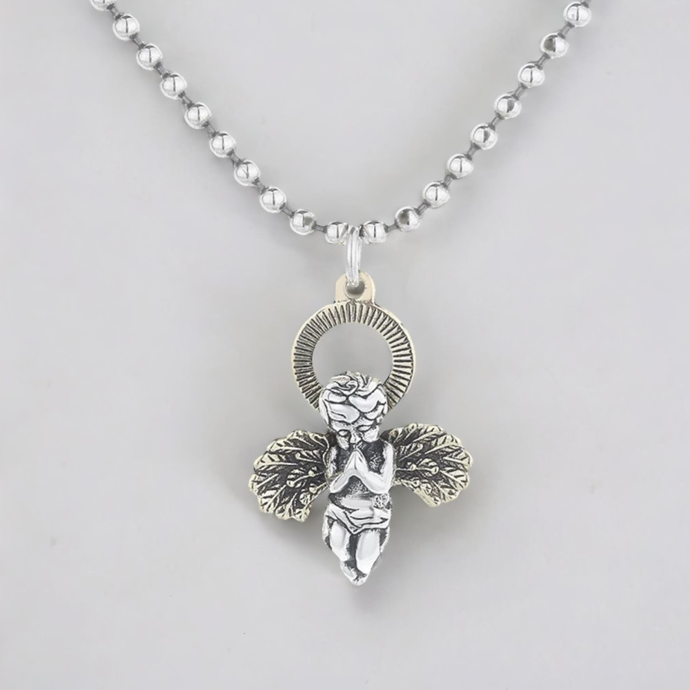 Colgante de plata para hombre y mujer, ángel de la guarda.