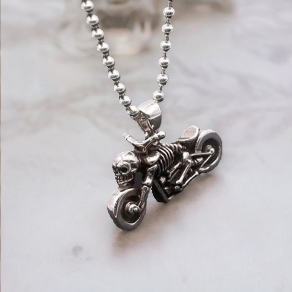 Zilveren biker schedel biker skelet hanger