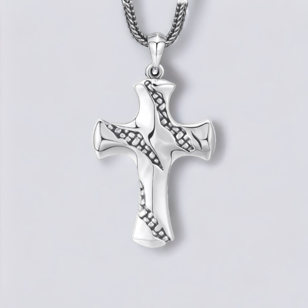 Pendentif homme biker croix argent massif