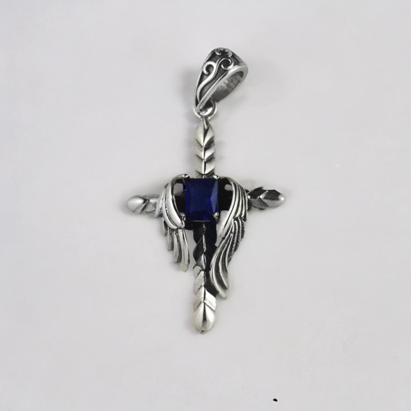 Pendentif argent homme croix ailes zirconium
