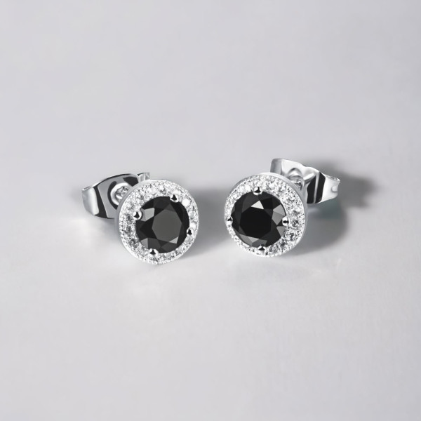 Sterling Silver Stud Earring Cubic Crystal Inlay