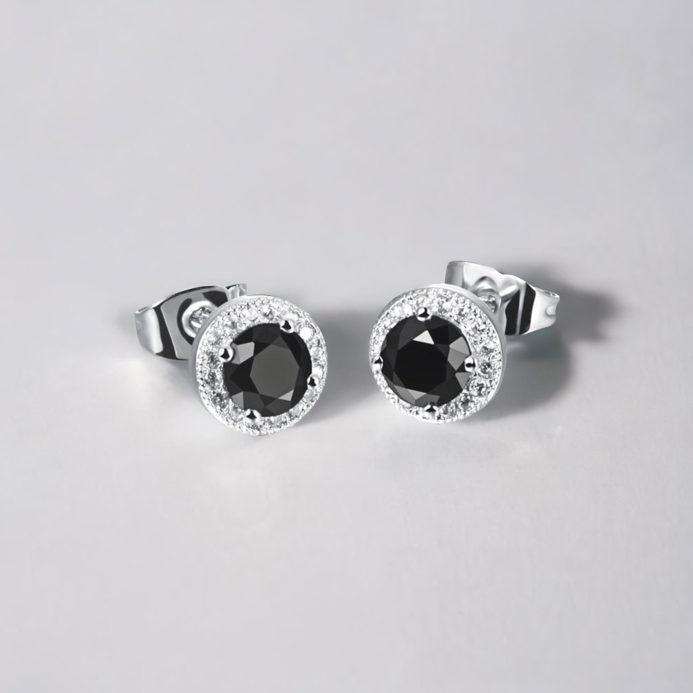 Sterling Silver Stud Earring Cubic Crystal Inlay