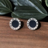 Men's Sterling Silver Stud Roman numerals Black Resin Inlay Earrings - pair