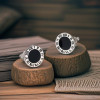 Men's Sterling Silver Stud Roman numerals Black Resin Inlay Earrings - pair