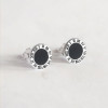 Men's Sterling Silver Stud Roman numerals Black Resin Inlay Earrings - pair