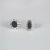 Men's Sterling Silver Stud Roman numerals Black Resin Inlay Earrings - pair