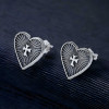 Orecchini a bottone con croce a cuore in argento per uomo e donna - paio