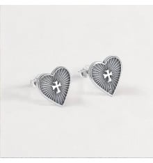 Silver heart cross stud earrings