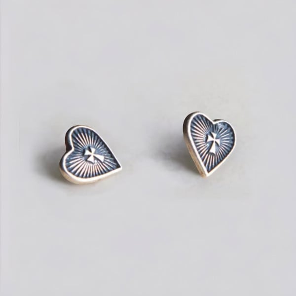 Boucles d'oreilles clous argent coeur croix homme femme - paire
