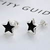 Boucles d'oreilles clous argent pentacle punk star resine noire homme femme - paire