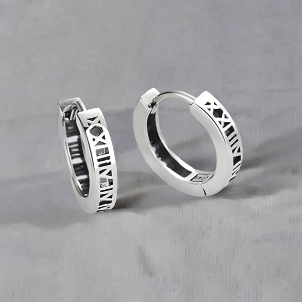 Boucles d'oreille argent homme femme creoles chiffres romains cisele - paire