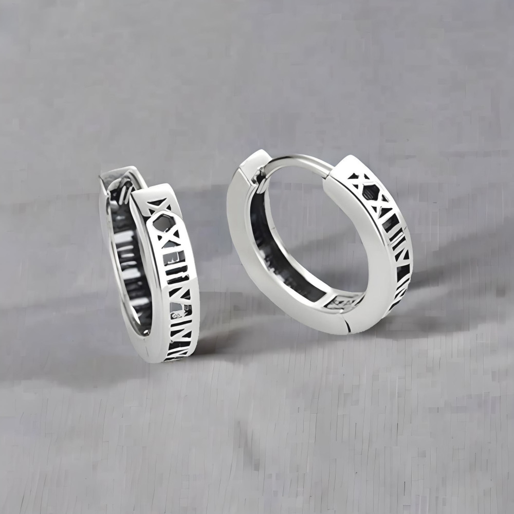 Boucles d'oreille argent homme femme creoles chiffres romains cisele - paire