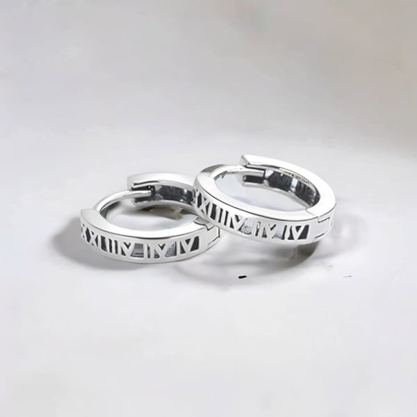 Boucles d'oreille argent homme femme creoles chiffres romains cisele - paire