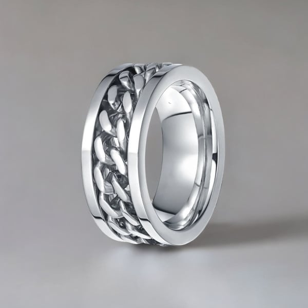 Bague acier homme chaine anti stress tournant gravure personnalisable