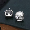 Men's Sterling Silver Skull Cubic Zirconia Red Eyes Inlay Earrings