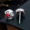 Men's Sterling Silver Skull Cubic Zirconia Red Eyes Inlay Earrings