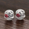 Men's Sterling Silver Skull Cubic Zirconia Red Eyes Inlay Earrings