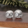 Men's Sterling Silver Skull Cubic Zirconia Red Eyes Inlay Earrings