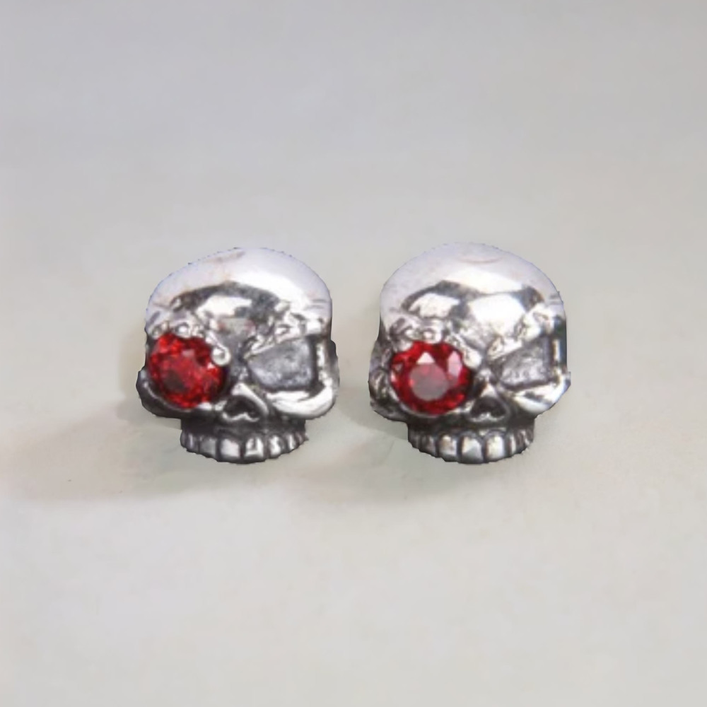 Boucles d'oreilles argent homme tete de mort yeux zirconium