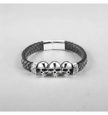 Black leather skull bracelet