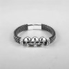 Bracelet homme biker cuir noir tete de mort fermoir Acier
