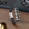 Bracelet homme biker cuir noir tete de mort fermoir Acier