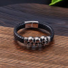 Bracelet homme biker cuir noir tete de mort fermoir Acier