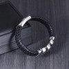 Bracelet homme biker cuir noir tete de mort fermoir Acier