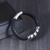 Bracelet homme biker cuir noir tete de mort fermoir Acier