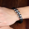 Bracelet homme biker cuir noir tete de mort fermoir Acier