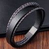 Herrenarmband aus schwarzem Leder mit mehreren Kordeln