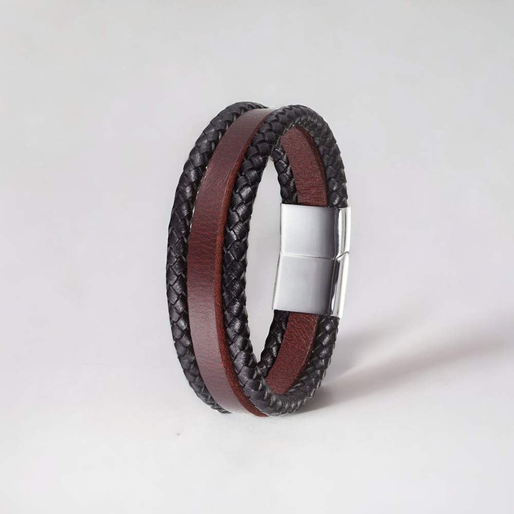 Bracelet homme en cuir noir multi cordons