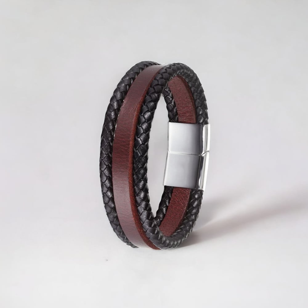 Bracelet homme en cuir noir multi cordons