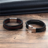 Rouge Bracelet homme en cuir noir multi cordons