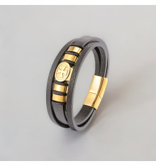 Bracelet cuir noir cordons croix de malte