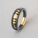 Bracciale in pelle nera con cordini a forma di croce di Malta