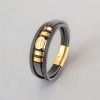Bracelet cuir noir cordons croix de malte