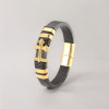 Bracelet homme cuir tresse noir croix fermoir acier