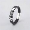 Bracelet homme cuir tresse noir croix fermoir acier