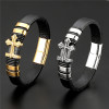 Bracelet homme cuir tresse noir croix fermoir acier