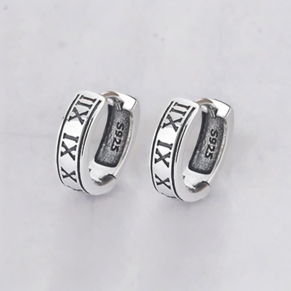 Boucles d'oreille argent homme femme creoles chiffres romains