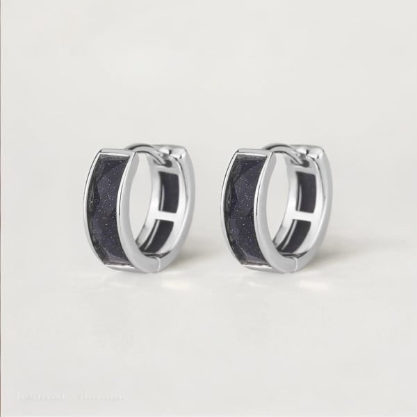 Men's silver onyx hoop earrings