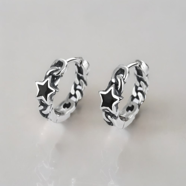 Boucles d'oreille argent tresse pentacle homme femme creoles punk star