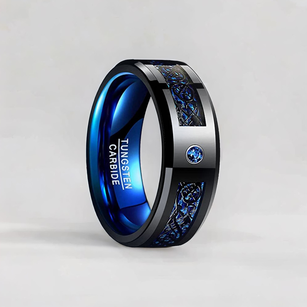 Bleu Bague alliance anneau fibre bleue tungstene zirconium personnalisable