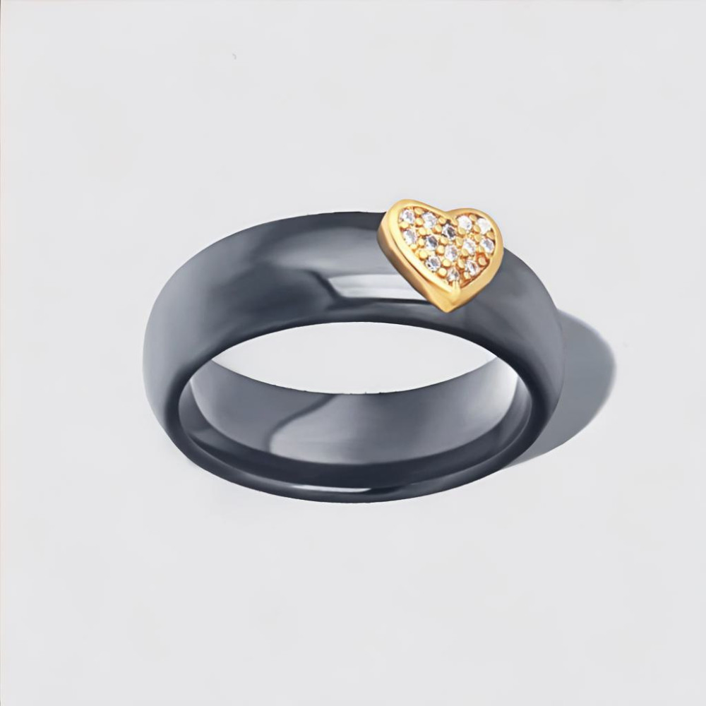 Bague Alliance Cœur Acier Inoxydable Et Céramique Argentée – Taille 52 (USA 6), Femme